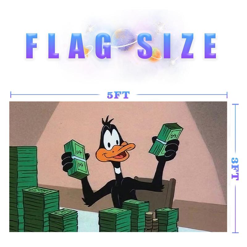 Cartoon Duck & Cash PatternTapestry Flag 3*5FT banner polyester fun flags durable for college dormitories, porches, poolside, backyards and storefronts, parties, gifts, tailgate parties