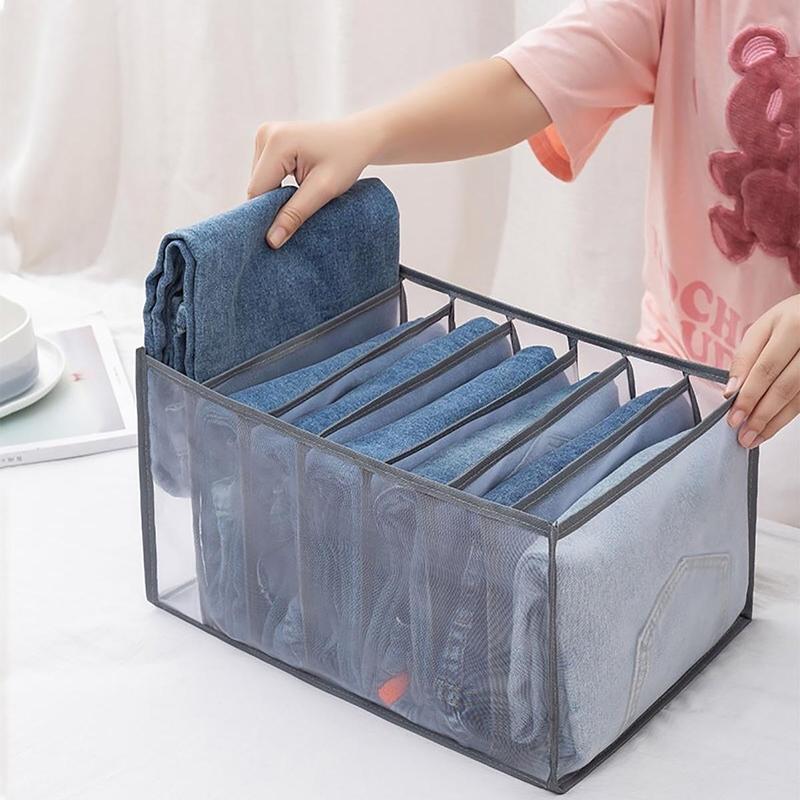 Light Gray 7-grid Pants & Jeans Storage Box for Dresser for Bedroom, 1 Count Pants Organiser, Clothing Storage Basket with Compartments for Drawer, Closet