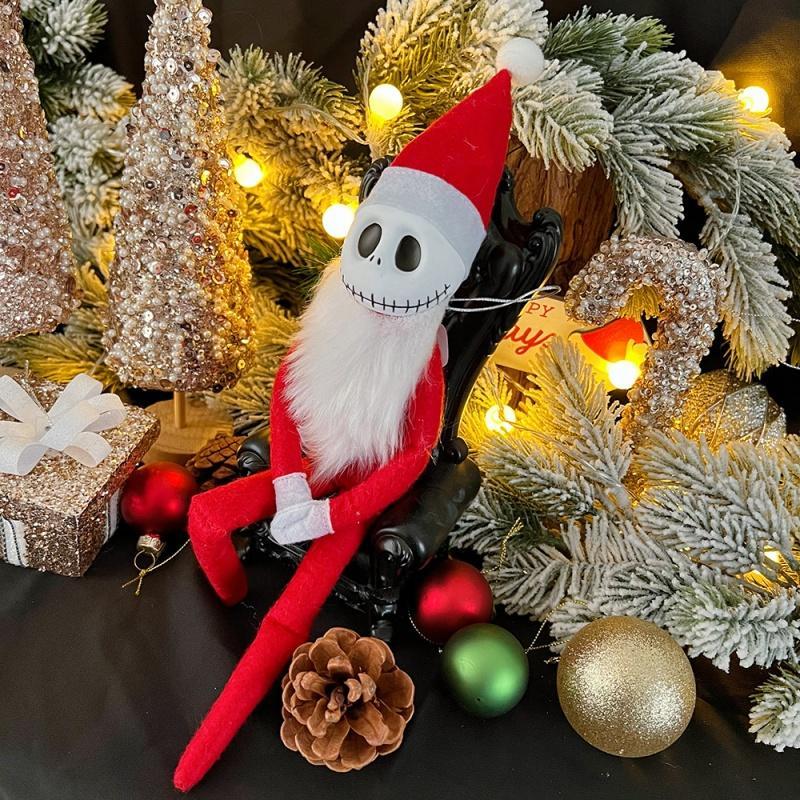 Santa Jack Skellington Doll Ornament, 1 Count Creative Halloween Themed Desktop Decoration, Home Decor Supplies for Living Room Bedroom