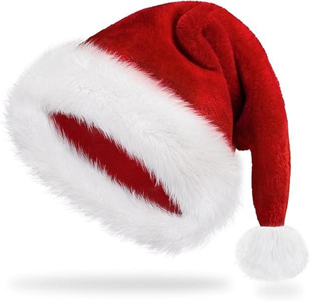 Santa Hat Christmas Hats for Adults, Holiday Unisex Velvet Comfort Extra Thicken Fur Xmas Hat for Women Men