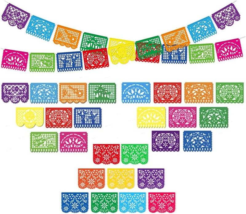 3 Packs Mexican Party Banner, 54 Feet Plastic Banner Cinco de Mayo Dia De Los Muertos Decor Day of The Dead Papel Picado Decorations Mexican Garland