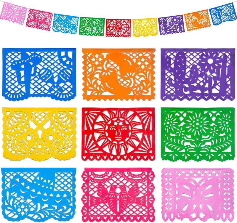 3 Packs Mexican Party Banner, 54 Feet Plastic Banner Cinco de Mayo Dia De Los Muertos Decor Day of The Dead Papel Picado Decorations Mexican Garland