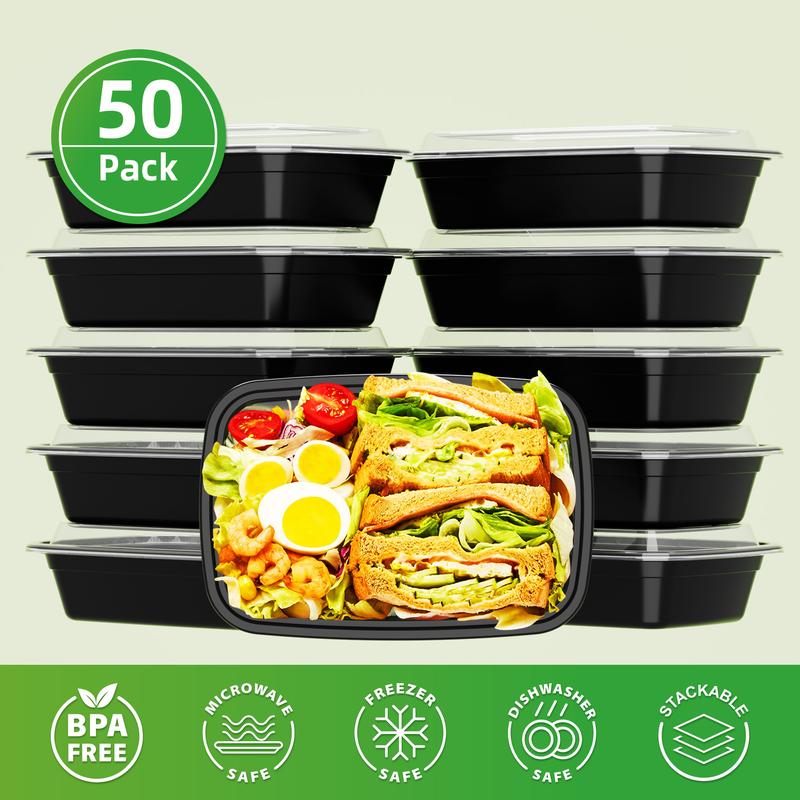 50-Pack Meal Prep Containers - 12 16 24 28 32 38 oz Reusable Takeout Food Storage Containers with Lids - Stackable Disposable Plastic Lunch Boxes