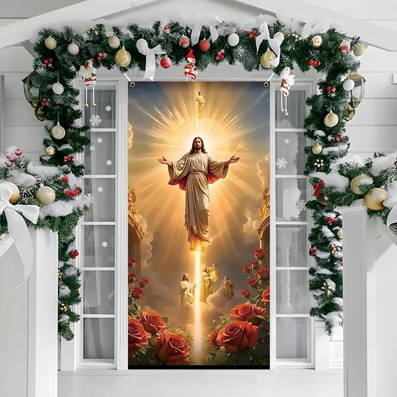 Jesus Pattern Door Banner, 1 Count Christmas Themed Door Hanging Banner, Door Decoration for Home Living Room Bedroom, Party Supplies