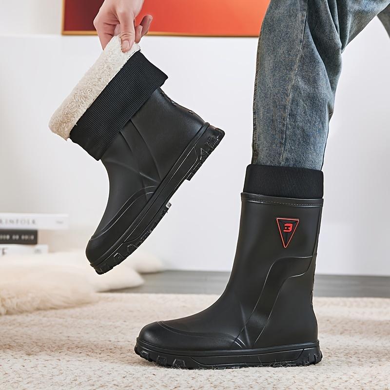 Waterproof Rain Boots - Warm Fleece Lined, Slip-Resistant Mid-Calf for Fall Winter