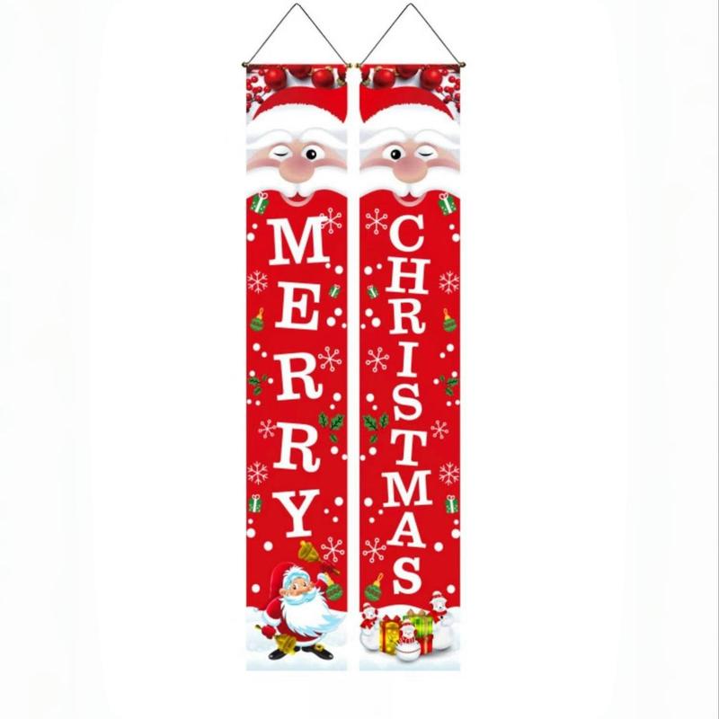 Christmas Door Banner, 1 Pair Merry Christmas Door Hanging Banner, Outdoor Door Decoration for Home, Office, Garden and Yard