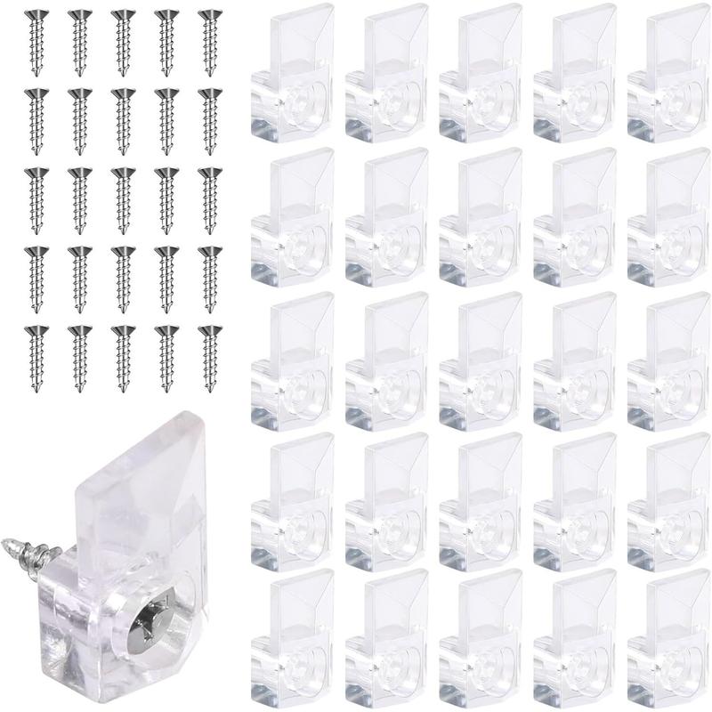 25pieces Mirror Hangers for The Wall, Mirror Holder Clips, Clear Plastic Mirror Mounting Clips, Glass Retainer Clips Kit Crystal Mirror Hanging Hardware Frameless Kit for Wall and Fixed Mirror Box Door