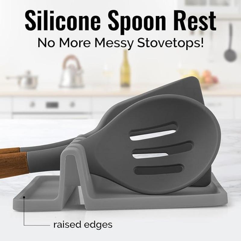 Silicone Spoon Holder, Multifunctional Kitchen Utensils Strainer Holder, Heat Resistant Spoon & Fork Holder, Kitchen Utensils & Gadgets