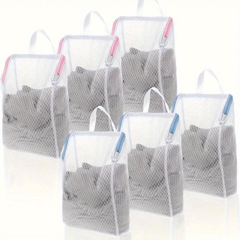 6 Pack Woven Polyester Honeycomb Mesh Laundry Bags - Zippered Delicate Wash Bags for Baby Items, Underwear, Socks, Knitwear, and Apparel - Stain and Stretch Resistant Rectangular Laundry Bags with Handles