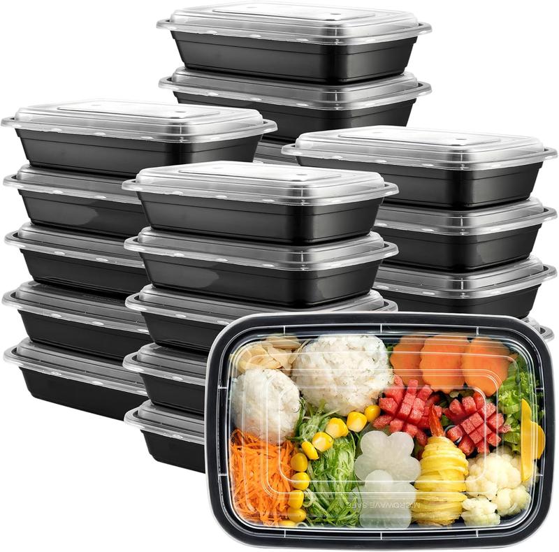 50-Pack Meal Prep Containers - 12 16 24 28 32 38 oz Reusable Takeout Food Storage Containers with Lids - Stackable Disposable Plastic Lunch Boxes