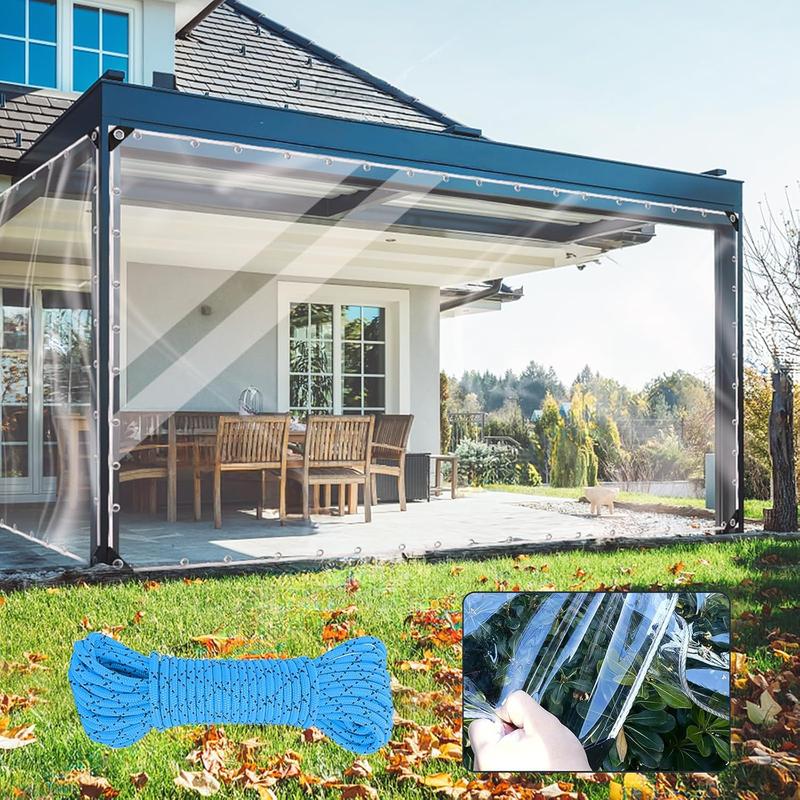 8x10ft Clear tarp, Clear Heavy Duty tarp 14Mil Thickened Transparent  Resistant Water Resistant PVC Vinyl Tarpaulin Enclosurewith Grommets and Reinforced Edges for Patio,Porch, Outdoor