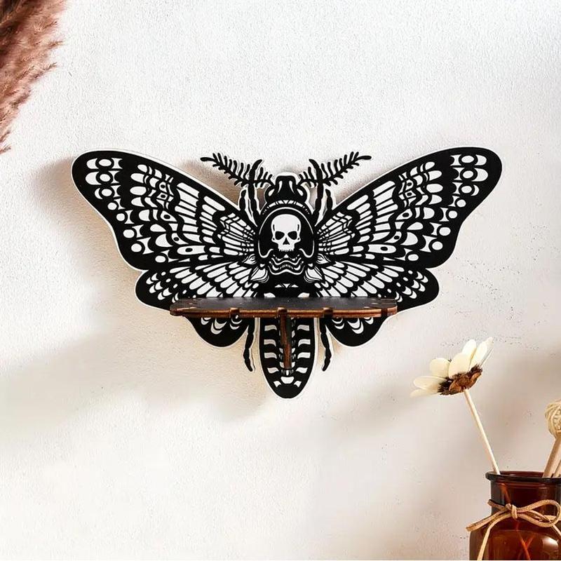 Hollow Out Butterfly Design Wall Mounted Storage Rack, Wooden Wall Hanging Decorative Shelf, Home Decor for Living Room Bedroom Office Dormitory