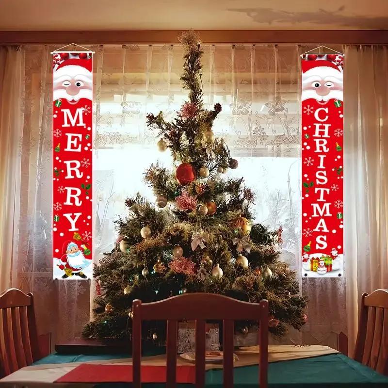 Christmas Door Banner, 1 Pair Merry Christmas Door Hanging Banner, Outdoor Door Decoration for Home, Office, Garden and Yard