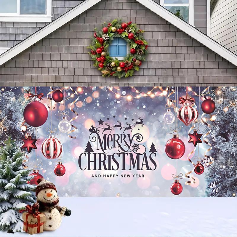 Christmas Themed Garage Door Cover, 1 Count Merry Christmas Garage Door Banner, Outdoor Holiday Decoration for Home Garage, Home Decor