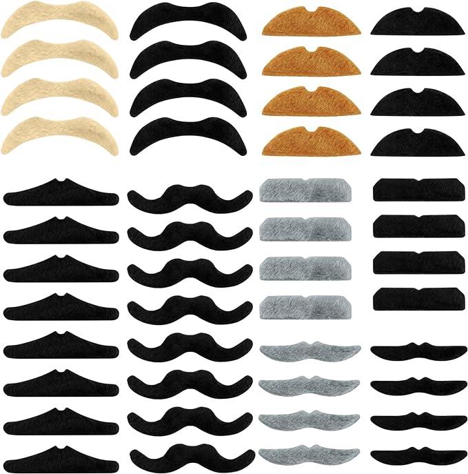 Fake Mustache 48 Pack, Fake Beard Colorful Fake Beard Self Adhesive Fake Mustaches Pirate Accessories Halloween Festival Party