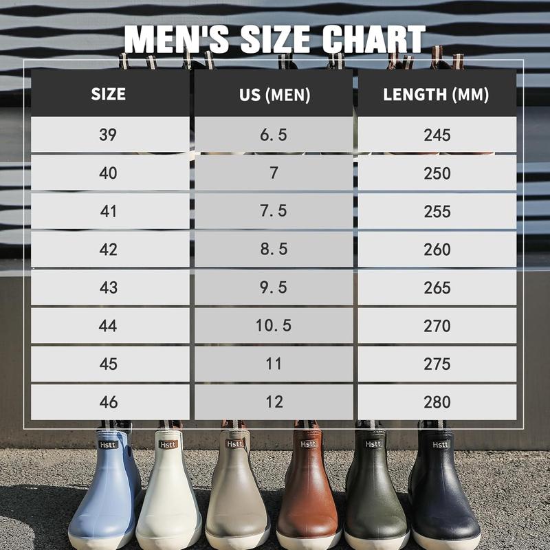 Men’s Deck Boots, Deck Shoes Waterproof Rain Boots, Saltwater Fishing Ankle Boots, Non-Slip Rubber Garden Muck Boots for Gardening Boating Camping Sailing Fishing