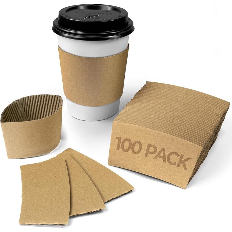 Disposable Coffee Cups with Lids and Sleeves for Insulation (50 Pack) - To Go Paper White Coffee Cups for Travel, Hot Beverage Cups for Coffee, Tea, Hot Chocolate for Winter