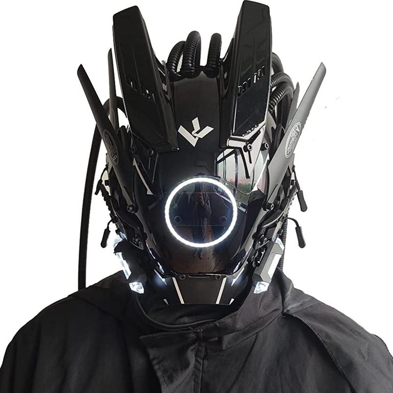 Punk Style LED Light Up Hair Braid Mask, Battery Powered Cosplay Mask with LED Lights for Festive Party Graduation Halloween Cosplay, Men Gifts (without Battery)