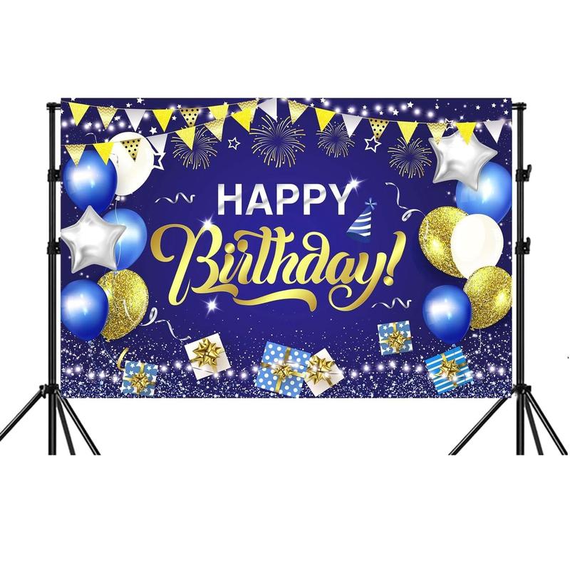 Happy Birthday Banner Backdrop, 1 Count Birthday Photography Background, Glitter Balloon Decor Birthday Party Banner Decoration for Men Boy