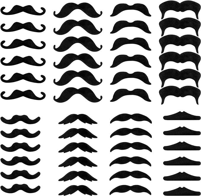 Fake Mustache 48 Pack, Fake Beard Colorful Fake Beard Self Adhesive Fake Mustaches Pirate Accessories Halloween Festival Party