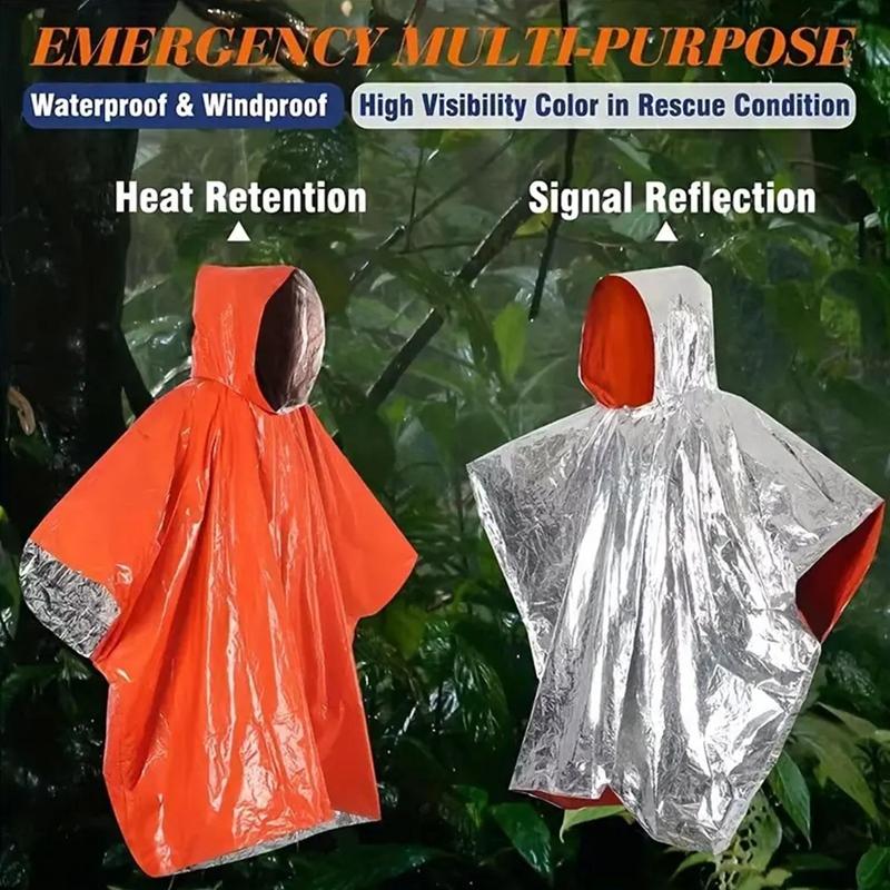 Waterproof Outdoor Rain Poncho, Emergency Weather Resistant Poncho, Heat Retention Raincoat, Emergency Equipment for Camping, Hiking, Solocamping, Bikepacking, Glamping, Music Festival Accessories, Camping Accessories