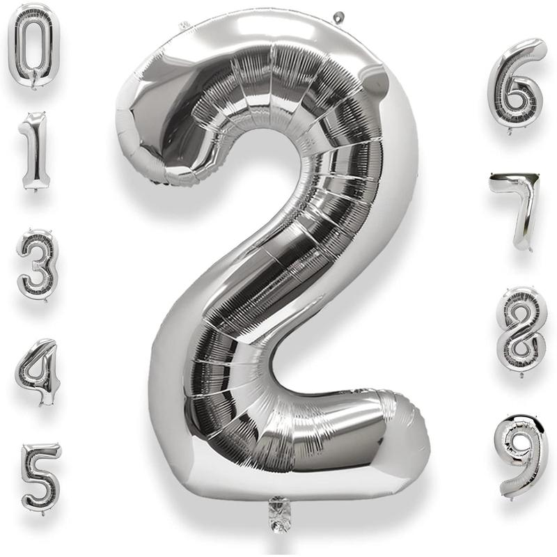 40 Inch Big Silver 5 Balloon Number Large Foil Number Balloons 0-9 Jumbo Giant Happy Birthday Party Decorations Huge Mylar Anniversary Party Supplies