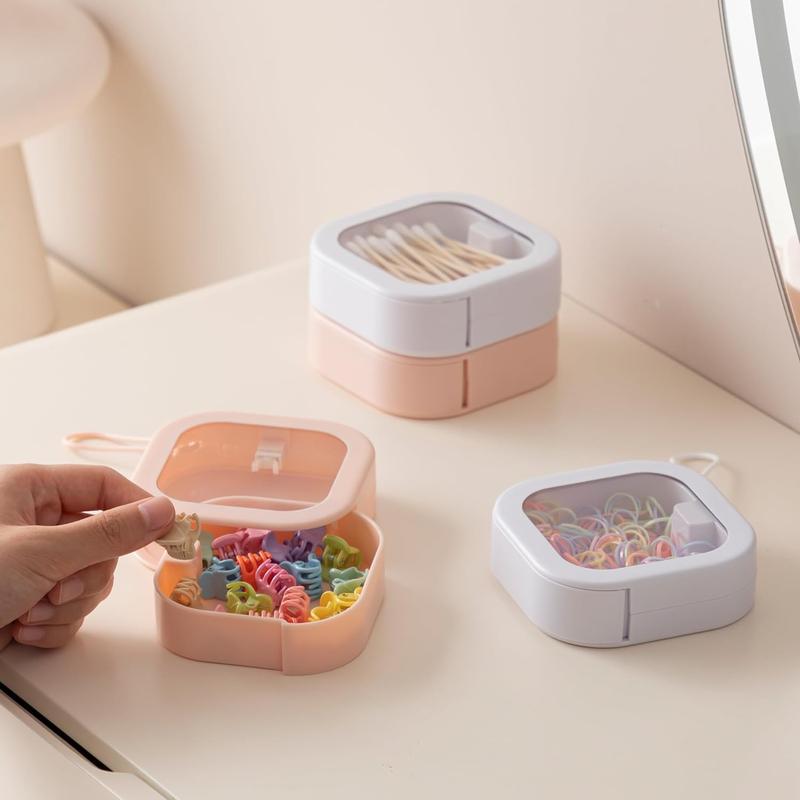 2 or 4 Pcs Portable Hair Tie Organizer Travel Q-tip Storage Containers Stackable Box for Bobby Pin Cotton Swab Hair Clips Earrings and Jewelry