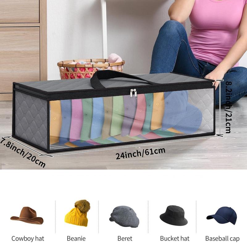 Baseball Cap Organizer, 2 Counts Foldable Hat Storage Bag with 2 Handles & Zipper, Home Moisture & Dustproof Organizer for Wardrobe