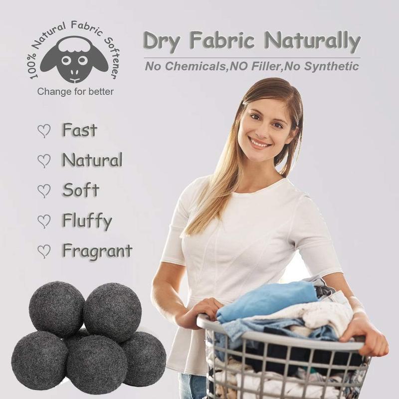 Wool Dryer Balls Dark Grey XL 6-Pack, 100% New Zealand Organic Fabric Softener for 1000+ Loads,f , Reduce Wrinkles & Shorten Drying Time Naturally (6count Grey-XL)