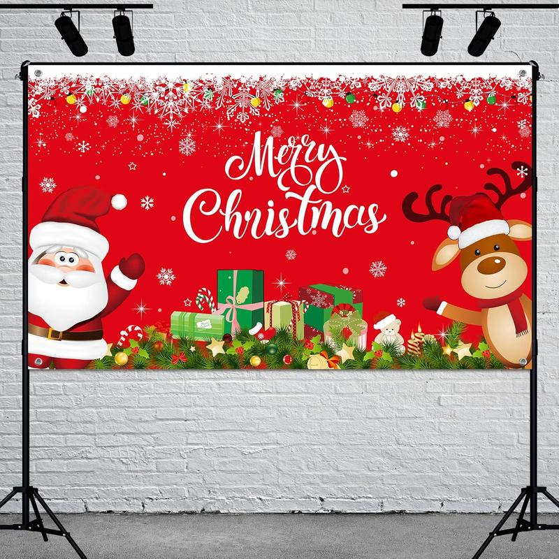 Christmas Banner Backdrop Santa Claus Reindeer Merry Christmas Banner Indoor for Xmas Holiday Party Photo Booth Photography Wall Hanging Decor, 72.8 X 43.3 Inch(Red, Solid-Color Pattern)