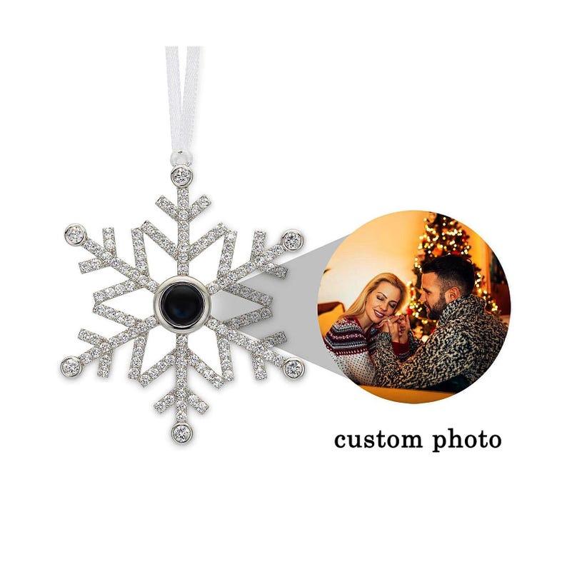 Photo Projection Hanging Snowflake Christmas Ornament with Picure Inside, Custom Photo Family Ornament for Christmas Tree,Memorial Gift 2024