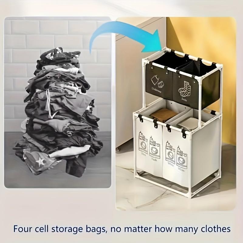 Double Layer Clothes Storage Basket, 1 Count Multi-compartment Clothes Storage Organizer, Home Organizer for Bedroom, Living Room, Office