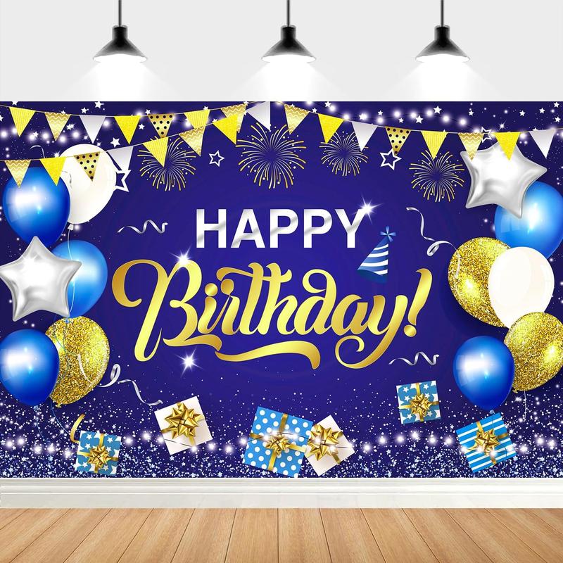 Happy Birthday Banner Backdrop, 1 Count Birthday Photography Background, Glitter Balloon Decor Birthday Party Banner Decoration for Men Boy