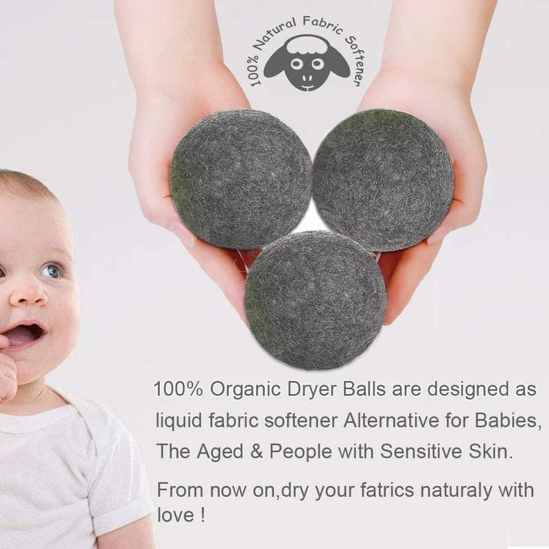 Wool Dryer Balls Dark Grey XL 6-Pack, 100% New Zealand Organic Fabric Softener for 1000+ Loads,f Hypoallergenic, Reduce Wrinkles & Shorten Drying Time Naturally (6count Grey-XL) Accessories Laundry