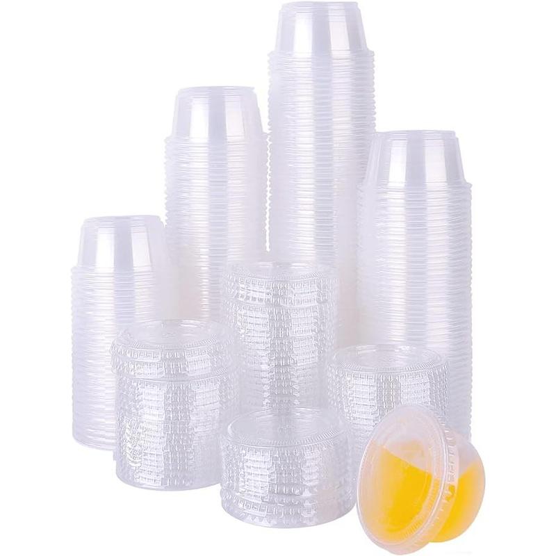 200 packs of 2-ounce disposable plastic jelly wine glasses with lids, partial container for custard, 2 oz. -200 sets, transparent color