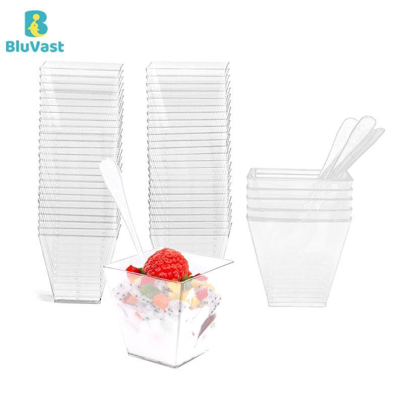 50pcs Clear Dessert Cups With Spoons, Reusable Mini Baking Tins, For Camping Party And Gathering