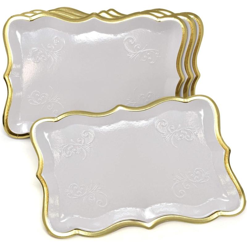 10 white rectangular trays with gold borders for dessert display table parties 9