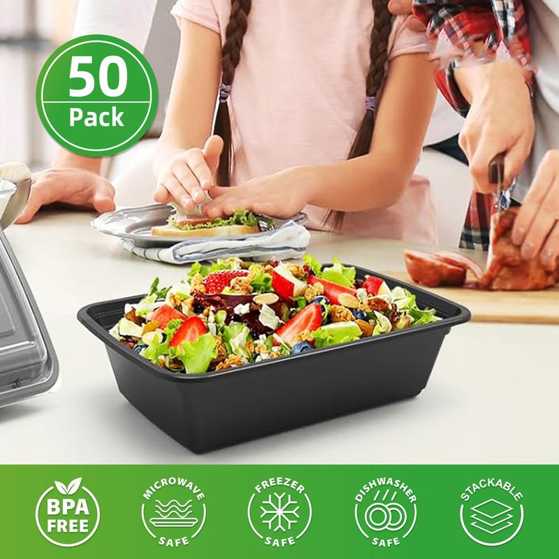 50-Pack Meal Prep Containers - 12 16 24 28 32 38 oz Reusable Takeout Food Storage Containers with Lids - Stackable Disposable Plastic Lunch Boxes