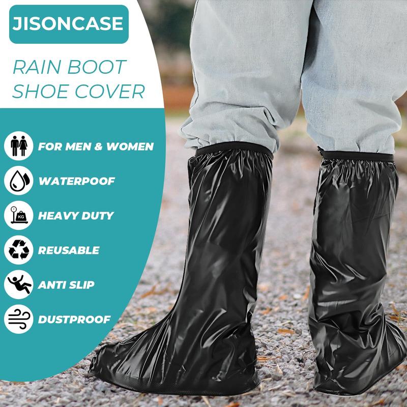 Waterproof Rain Boot Shoe Covers, Reusable & Foldable Waterproof Rain Overshoes with Non-Slip Sole Full-Length Rain Boots Protective Gear with Zipper for Men and Women(L)