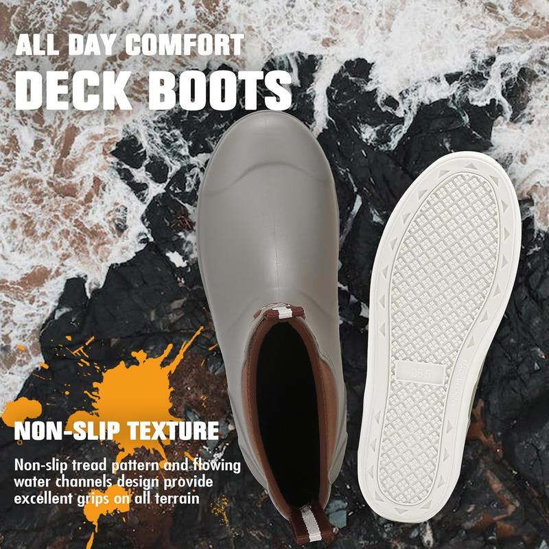 Men’s Deck Boots, Deck Shoes Waterproof Rain Boots, Saltwater Fishing Ankle Boots, Non-Slip Rubber Garden Muck Boots for Gardening Boating Camping Sailing Fishing