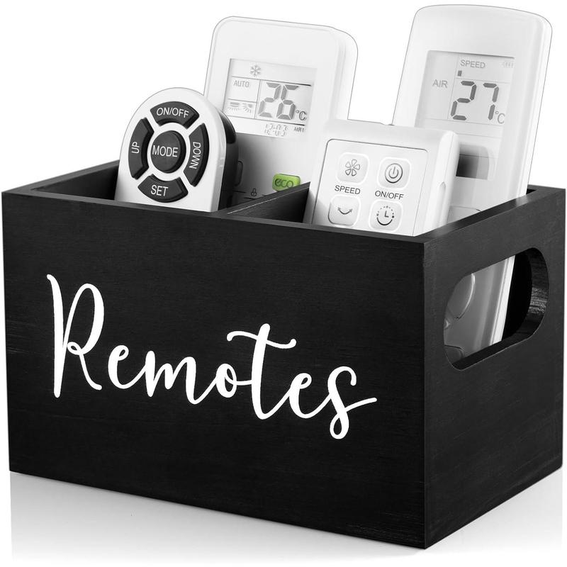 Remote Control Holder, TV Remote Holder, Remote Organizer Caddy for Table, Wooden Remote Box for Nightstand, Bedside Caddy Black Racks