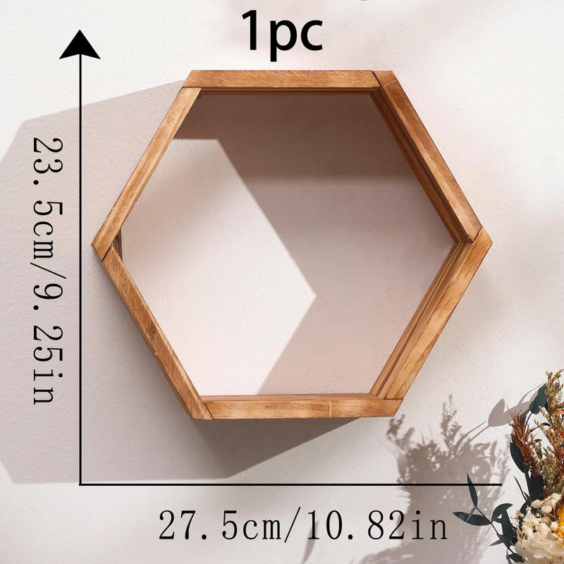 Hexagon Shaped Wooden Hanging Shelf, Room Decor Wall Mounted Floating Rack,  Wall Organizer Shelf, Wall Decor for Home Living Room Bedroom