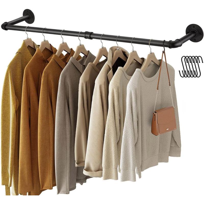 Clothes Rack, 36.2 Inch Industrial Pipe Wall Mounted Rack, Space-Saving Hanging Clothes Heavy Duty Detachable Garment Bar, Multi-Purpose Hanging Rod for Closet 2 Base (1 Pack) Accessories Laundry Hangable