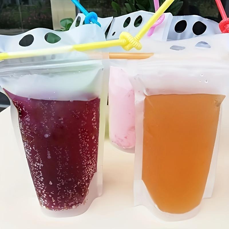 Disposable Drink Bag, 10 30 50pcs Reusable Juice Bag with Random Color Straws, Drink Bag, Disposable Plastic Zipper Bag for Making Beverage