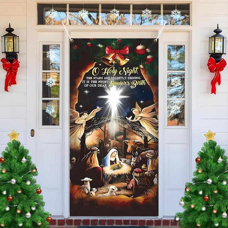 Christmas Themed Door Banner, 1 Count Nativity Scene Door Hanging Banner with 4 Grommets, Festive Backdrop for Home Living Room Bedroom Decor