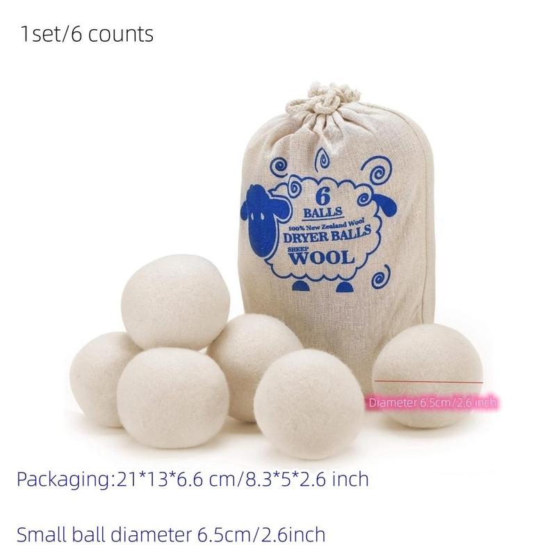 Wool Laundry Ball, 6 Counts set Reusable Laundry Natural Fabric Softener, Large Drying Ball for Home Dormitory Hotel Laundry Room