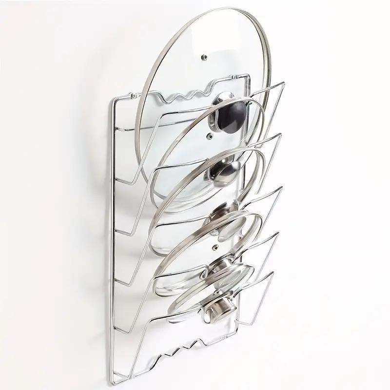 Stainless Steel Pot Lid Holder, Wall Mounted Pot Lid Storage Rack, Kitchen Storage Organizer for Home Use