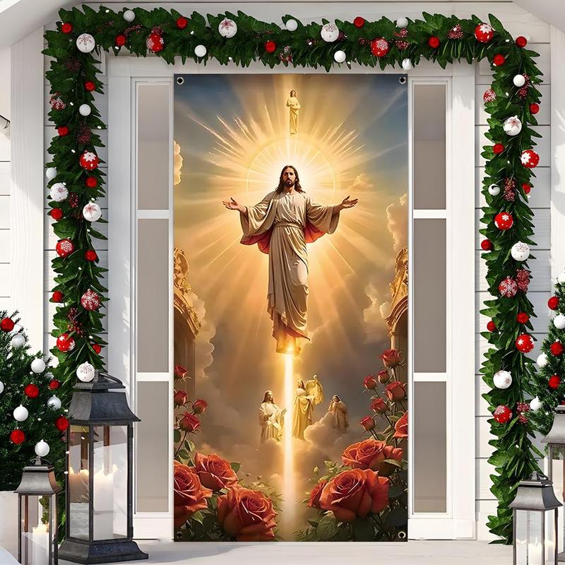 Jesus Pattern Door Banner, 1 Count Christmas Themed Door Hanging Banner, Door Decoration for Home Living Room Bedroom, Party Supplies