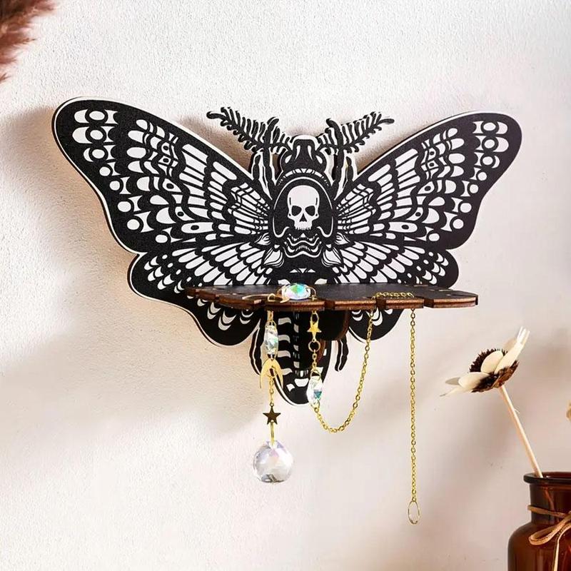 Hollow Out Butterfly Design Wall Mounted Storage Rack, Wooden Wall Hanging Decorative Shelf, Home Decor for Living Room Bedroom Office Dormitory