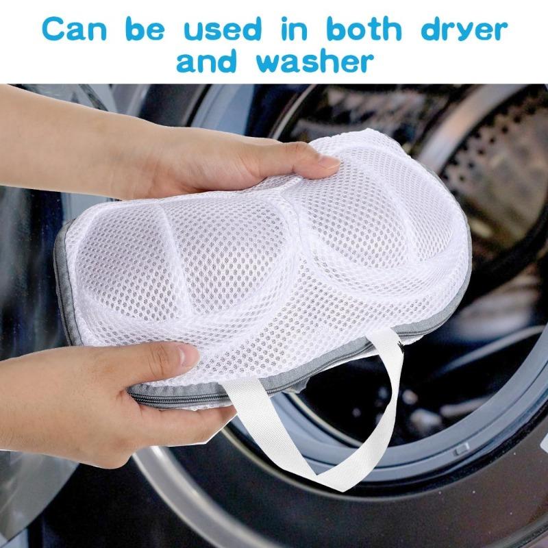 2 Pack Bra Laundry Bags for Washing Machine Lingerie Wash Dryer Bag Non-Deform 3D Protective Bracket Case with Handle and Zipper for Women Underwear Brassiere Delicates A to C Cups